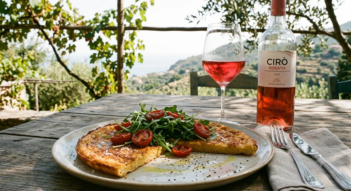 Farinata di ceci con rucola e Pachino abbinato a Cirò Rosato DOC — Radici e Bicchiere